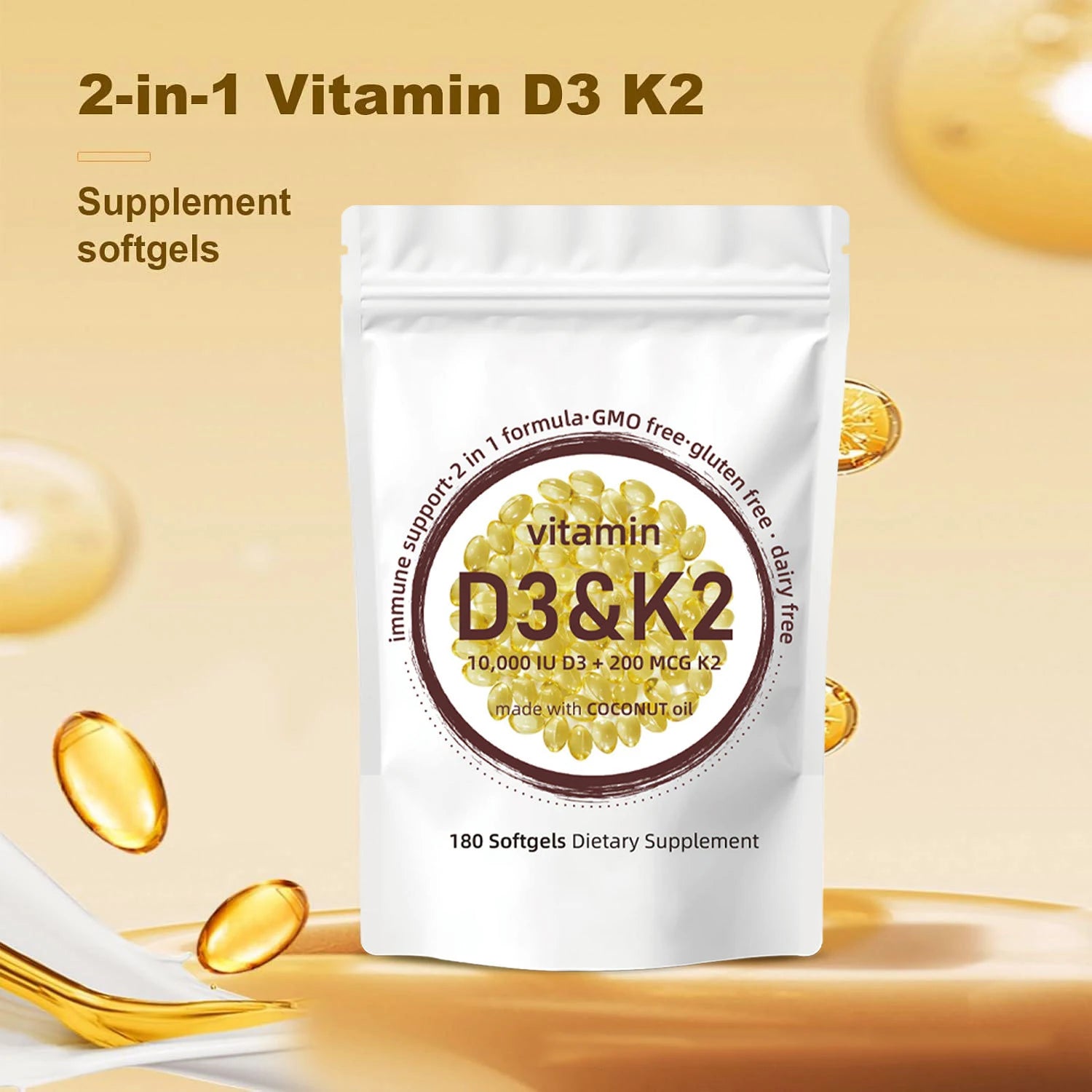 Vitamin D3 + K2 Supplement Softgels